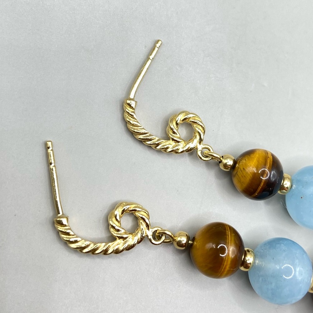 David Yurman 18K Yellow Gold Tiger Eye Black Onyx Bead Earrings - Picture 7 of 10
